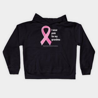 Breast cancer ribbon for grandma, with white type Kids Hoodie